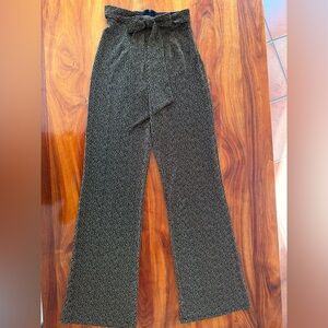 Valentine Vintage High Waisted Gold Metallic Pattern Wide Leg Pants Size M